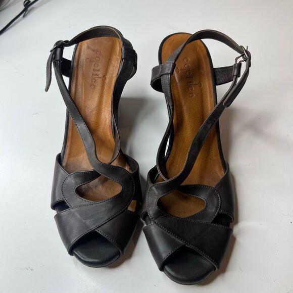 COCLICO Shoes - Coclico Brown Leather Cut Out Wedge Sandals Peep Toe Made in Spain Size 39.5